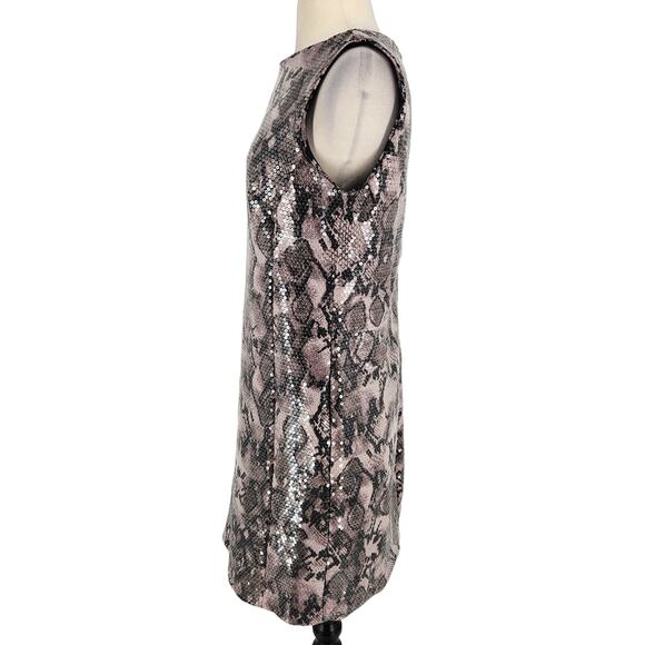 Suzi Chin Stretch Sequined Snakeskin Mini Shift Dress Womens Size 6 - Picture 3 of 7
